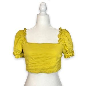 Free*** Yellow Puff Sleeve Tie Backless Crop Top; NWOT-Medium
